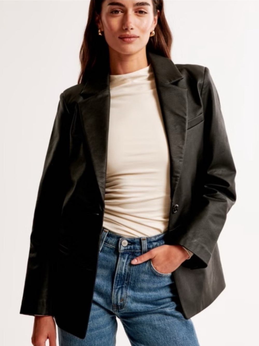 NWOT CAbi The James Jacket~Faux Leather Black Blazer